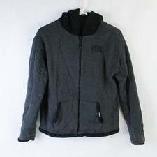 Victoria's Secret Pink Reversible Fleece Hoodie Jacket XS Gray Black Pilling