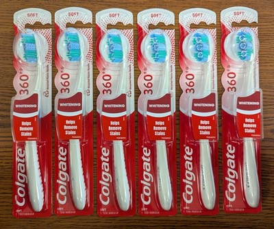 LOT OF 6 COLGATE 360 WHITENING SOFT TOOTHBRUSHES NEW IN PACKAGE