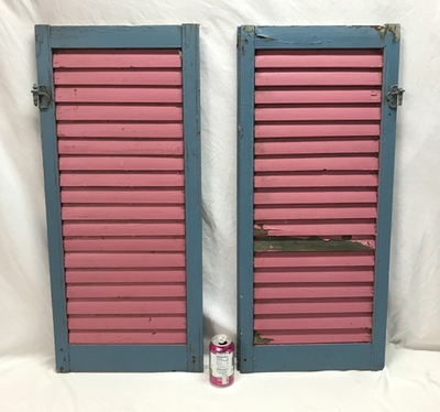Antique VTG 16X36 Pair Shabby House Window Wood Louvered Shutters