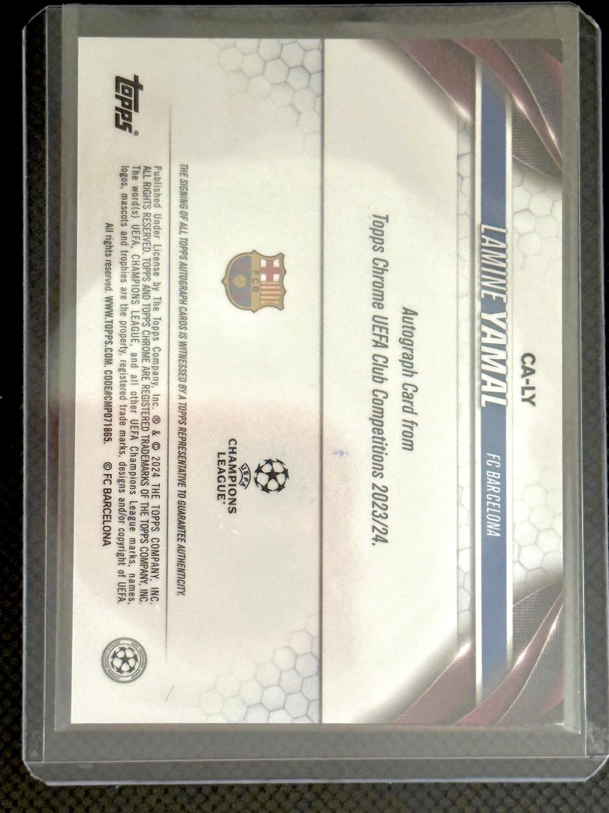 Lamine Yamal RC Auto 2023-24 Topps Chrome UEFA Club Competitions CA-LY view 2
