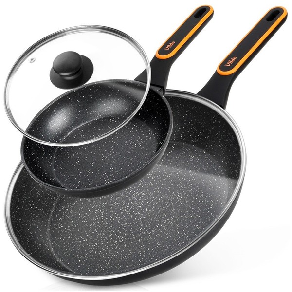 Bratpfanne Pfanne Pfannenset Granit Induktion Glasdeckel 20Cm 32Cm 2 StüCk-image