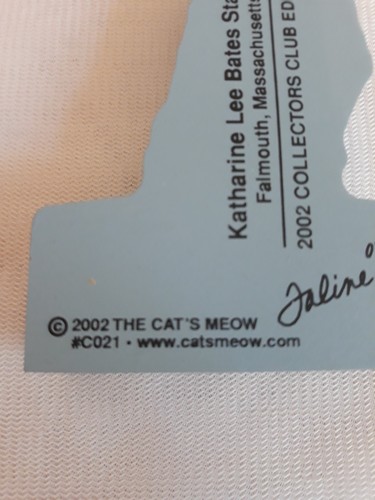 Cat's Meow Katharine Lee Bates Statue Falmouth, MA 2002 Collector's Club Wooden - Picture 11 of 14