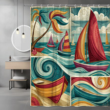 Colorful Sailboat Beach Shower Curtain Ocean Waves Art Print