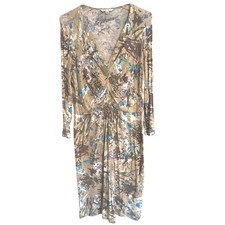 Cabi Women's Large Ruched V Neck Long Sleeve Abstract Print Midi Dress