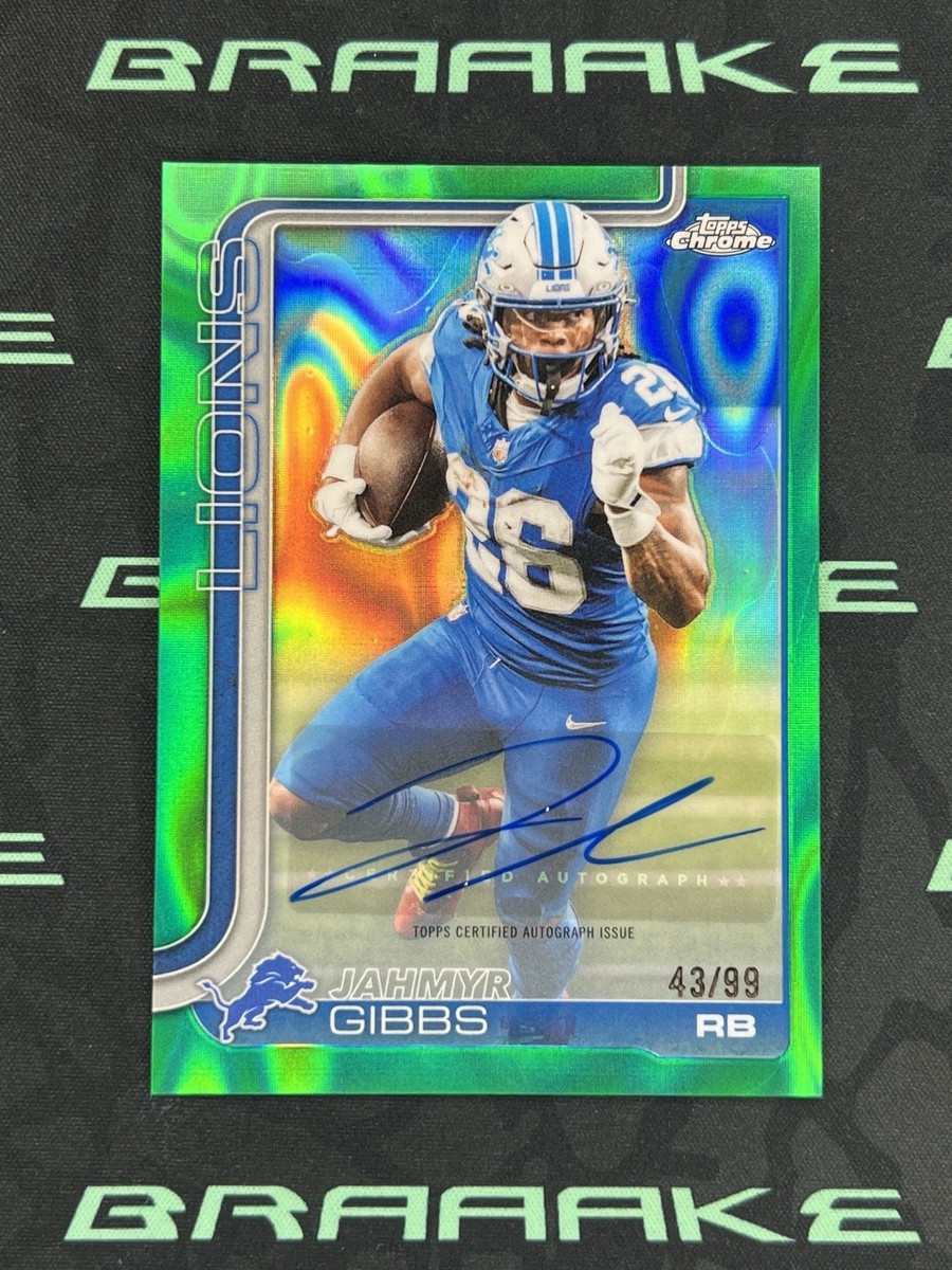 Jahmyr Gibbs Autograph Green Lava Refractor 43/99 #BA-JG 2025
