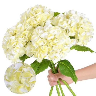  4Pcs Hydrangea Artificial Flowers, 22.5In Latex Faux Real Touch 4 Pcs Beige