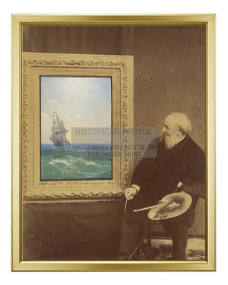 SEASCAPE PAINTING BY AIVAZOVSKY RUSSIA 19TH CENTURY 8X10 GOLD FRAMED PHOTO