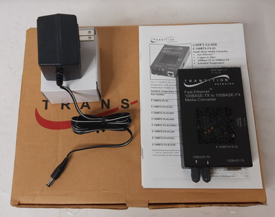 Transition Networks E-100BTX-FX-05-NA Fast Ethernet Media Converter w/PSU - New