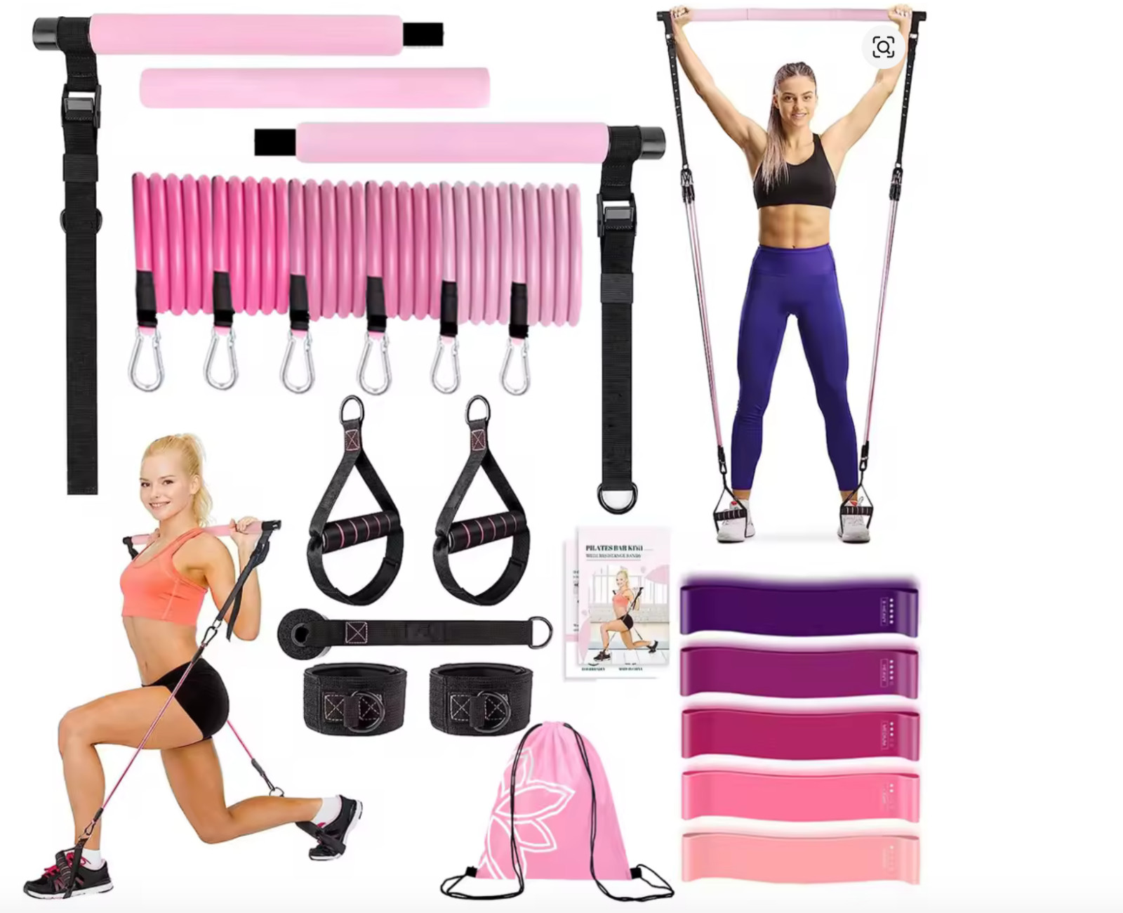 Barre Pilates portable élastiques kit fitness maison yoga squat entraînement complet