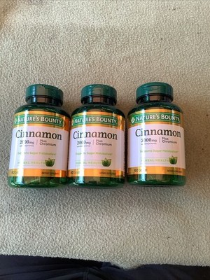 3 Pack Nature Bounty Cinnamon 2000 mg + Chromium 180 Capsules (3x60) Exp 11/2026