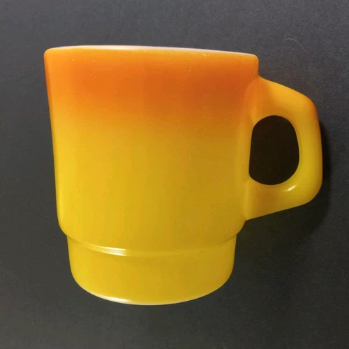 Anchor Hocking Fire King Coffee Mug Orange Yellow Ombre Stackable Vintage 1960s