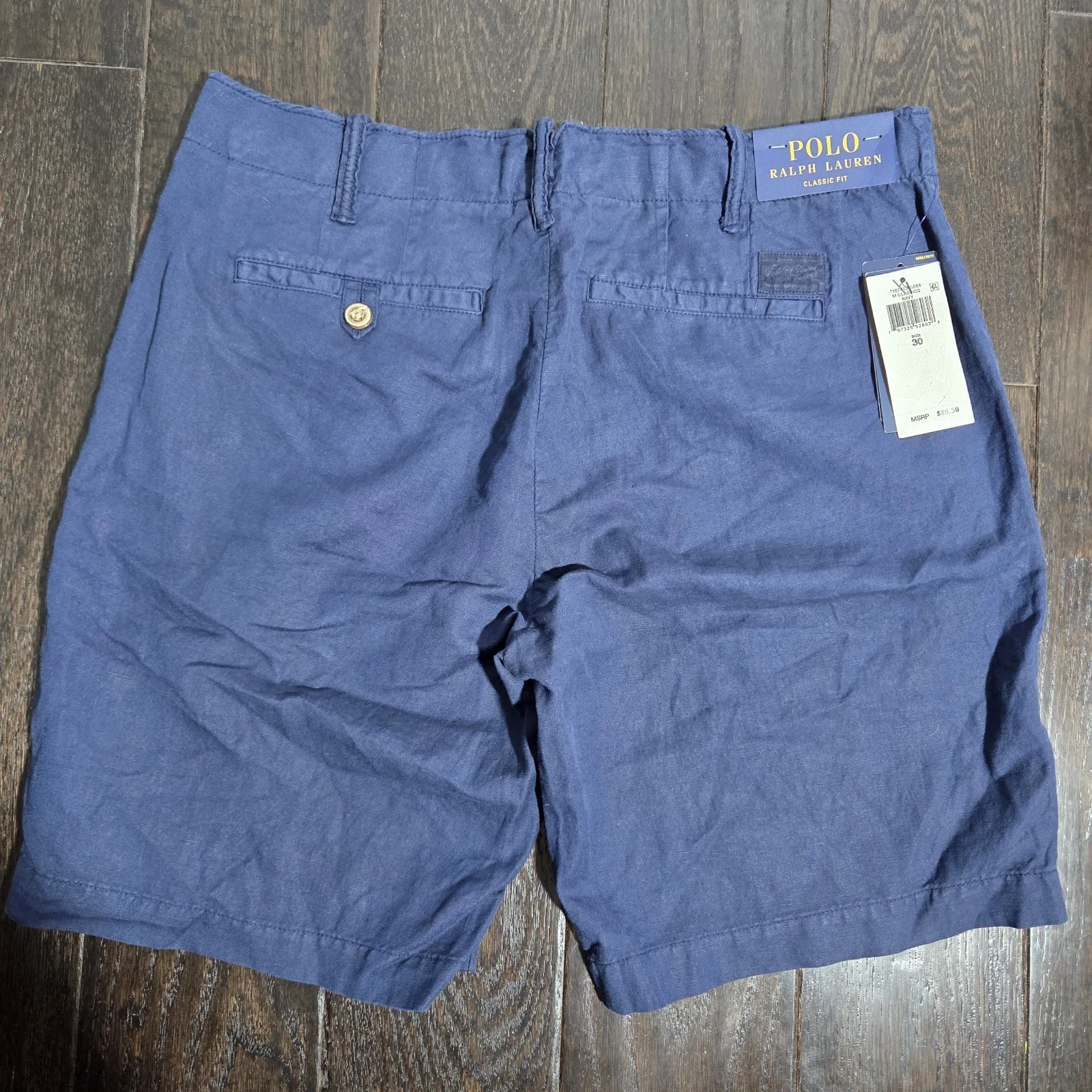 Polo Ralph Lauren Classic Fit Linen Blend Luxury Navy Shorts, Men Size 30 NWT