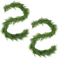 2 PCS 9FT Real Touch Norfolk Pine Christmas Garland, Winter Greenery Garland for