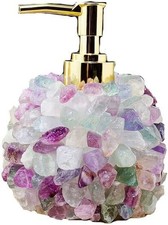 Rainbow Fluorite Crystal Glass Soap Dispenser Gold Pump Luxury Bathroom Decor