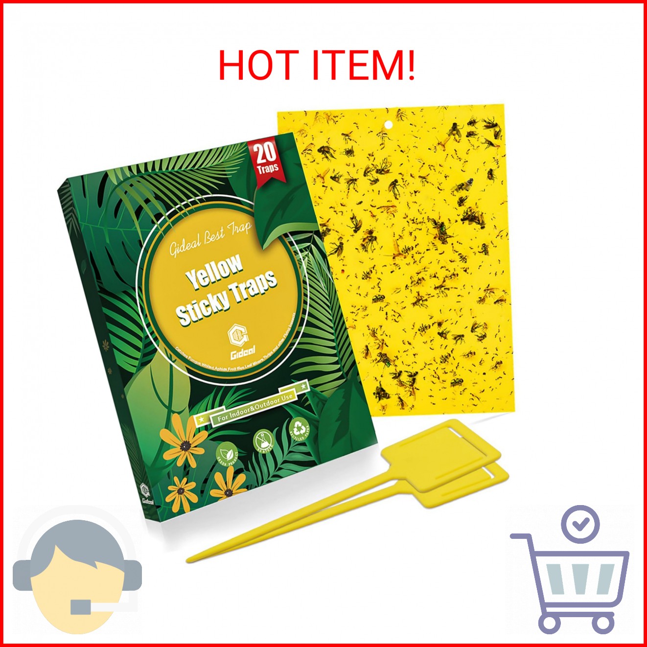 Gideal 20-Pack Dual-Sided Yellow Sticky Traps for Flying Plant Insect Such as Fu