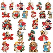 BBTO 36 Pcs Valentine  s Day Decorations Retro Valentines Wood Ornaments Red H...