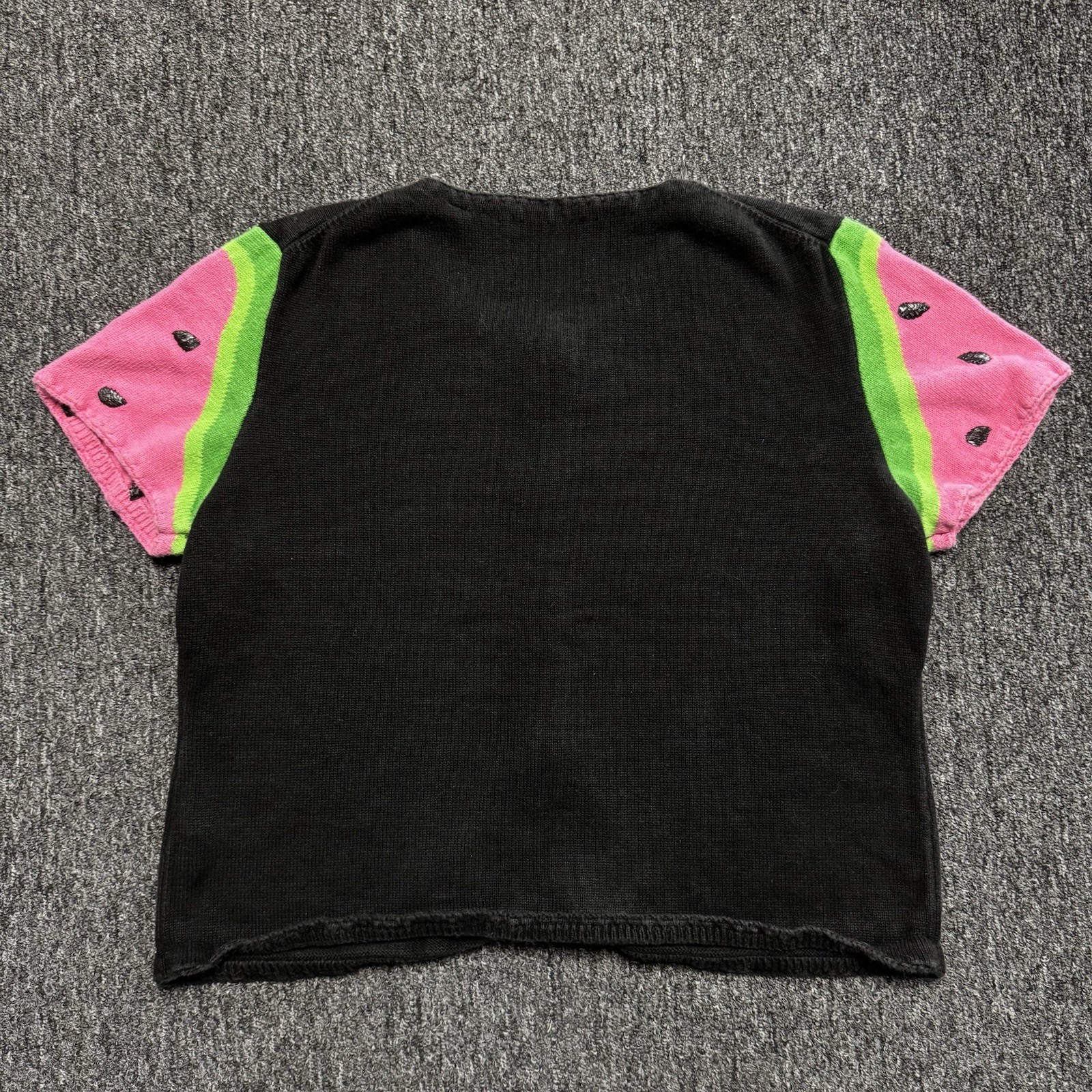 Women’s RARE Vintage Michael Simon Watermelon Black Knit Cardigan Sweater Sz XL image 5