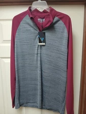 Levelwear Men's Large 1/4 Zip Long-sleeved  Vandal Heather Grey/Cardinal NEW