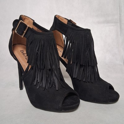 Bella Marie Vanesa Stiletto High Heels 10 Black Suede Peep Toe Ankle Strap