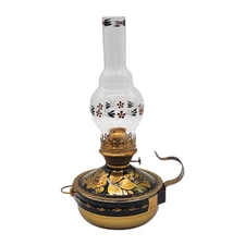 Vintage Russian Khokhloma Hand Painted Oil Lamp Floral Glass Chimney 12.25”