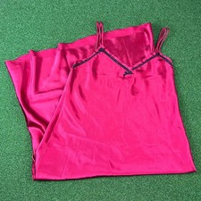 Vtg Gilligan O'Malley Satin Slip Dress Red Black Lace Bow Lingerie Nightgown M