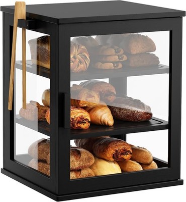 Black Bread Box for Kitchen Countertop, Large 3 Layers Bread Storage Container