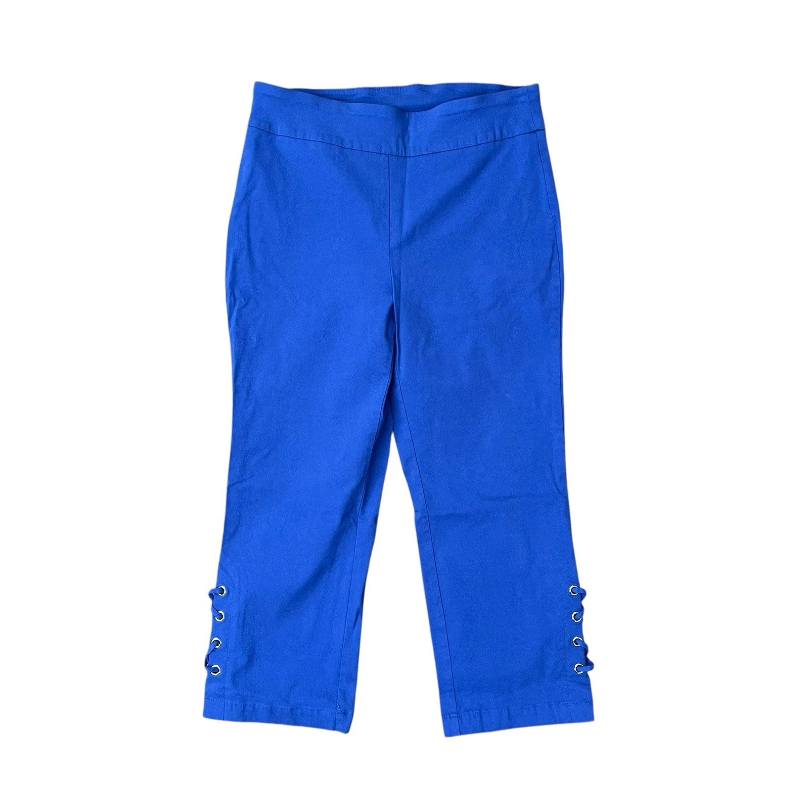 J McLaughlin Bold Blue Nautical Casual Stretch Lace Detail Capri Pants