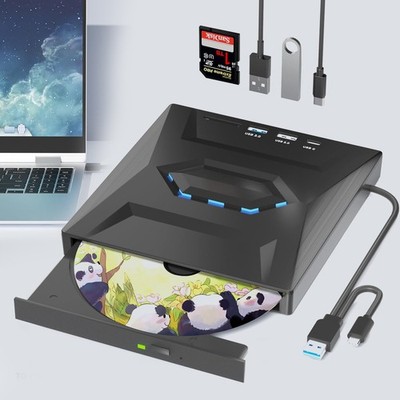Externes CD DVD Laufwerk für Laptop USB 3.0 Type C CD Brenner mit SD Kartenleser