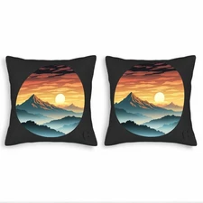 Set of 2 18x18in Throw Pillow Covers - Serene Mountain Sunset Design 