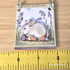 Longaberger 2004 Easter Bunny Eggs Pottery Basket Tie On/Pin+Ribbon #28163