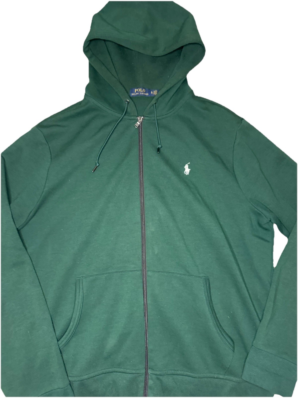 Polo Ralph Lauren verde pino full zip cappuccio bianco pony taglia XL