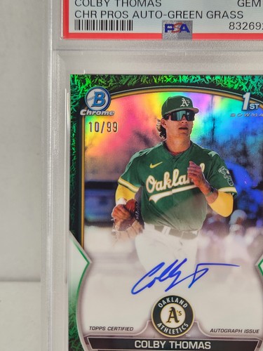 2023 Bowman Chrome Pros Auto-Green Grass /99 CPACT Colby Thomas PSA Gem 10 A's - Bild 2 von 4