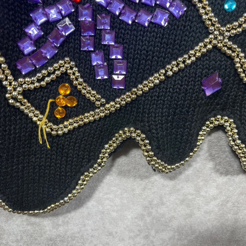 Vintage Maggie Lawrence Sweater Dress 18/20 Black 80s Jeweled Whimisgoth Glam - Image 4 of 4