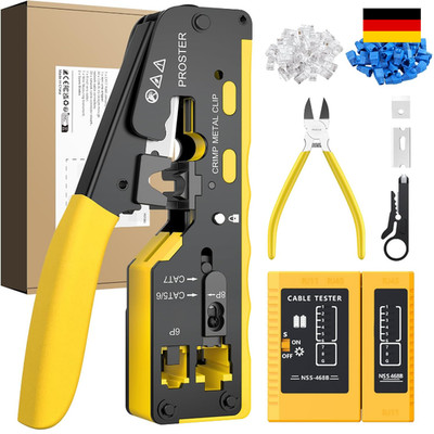 Ethernet Crimpzange 50 Steckern 50 Schutzhüllen Kabeltester RJ4