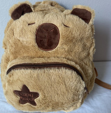 Capybara Faux Fur Plush Brown Animal Theme Kids Backpack