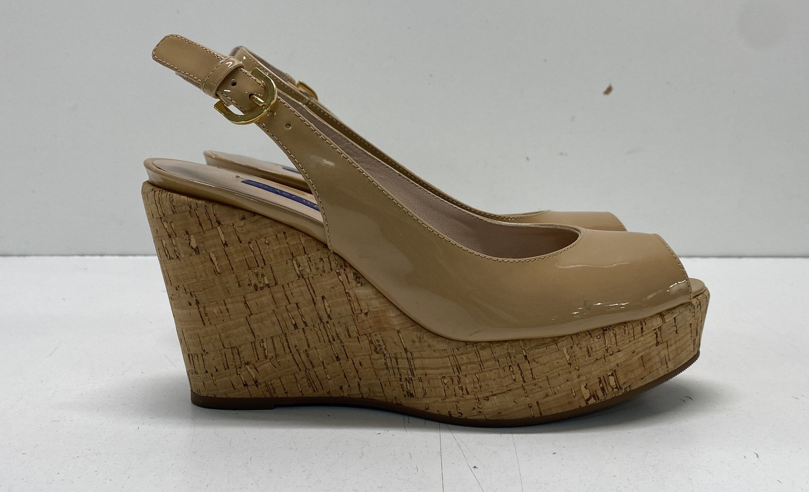 Stuart Weitzman Beige Solid Peep Toe Slingback We… - image 3