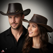Stellman Brown Genuine Real Leather Cowboy Western Vintage Hat for Men and Women