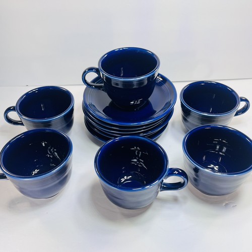 FiestaWare Cobalt Blue Coffee/Tea Cup and Saucer Set of 6 Homer Laughlin HLC - Picture 2 of 10