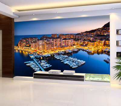 3D Sea Boat Light City Wall Paper wall Print Decal Wall Deco Indoor wall Mural