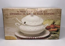 Sanor Ceramica 4 Piece Soup Tureen Set, 2 Qt "Terra Verde" Vintage New In Box