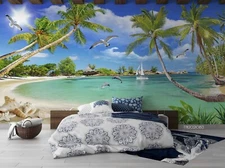 3D Seascape Palm Wallpaper Wall Mural Removable Self-adhesive Sticker501
