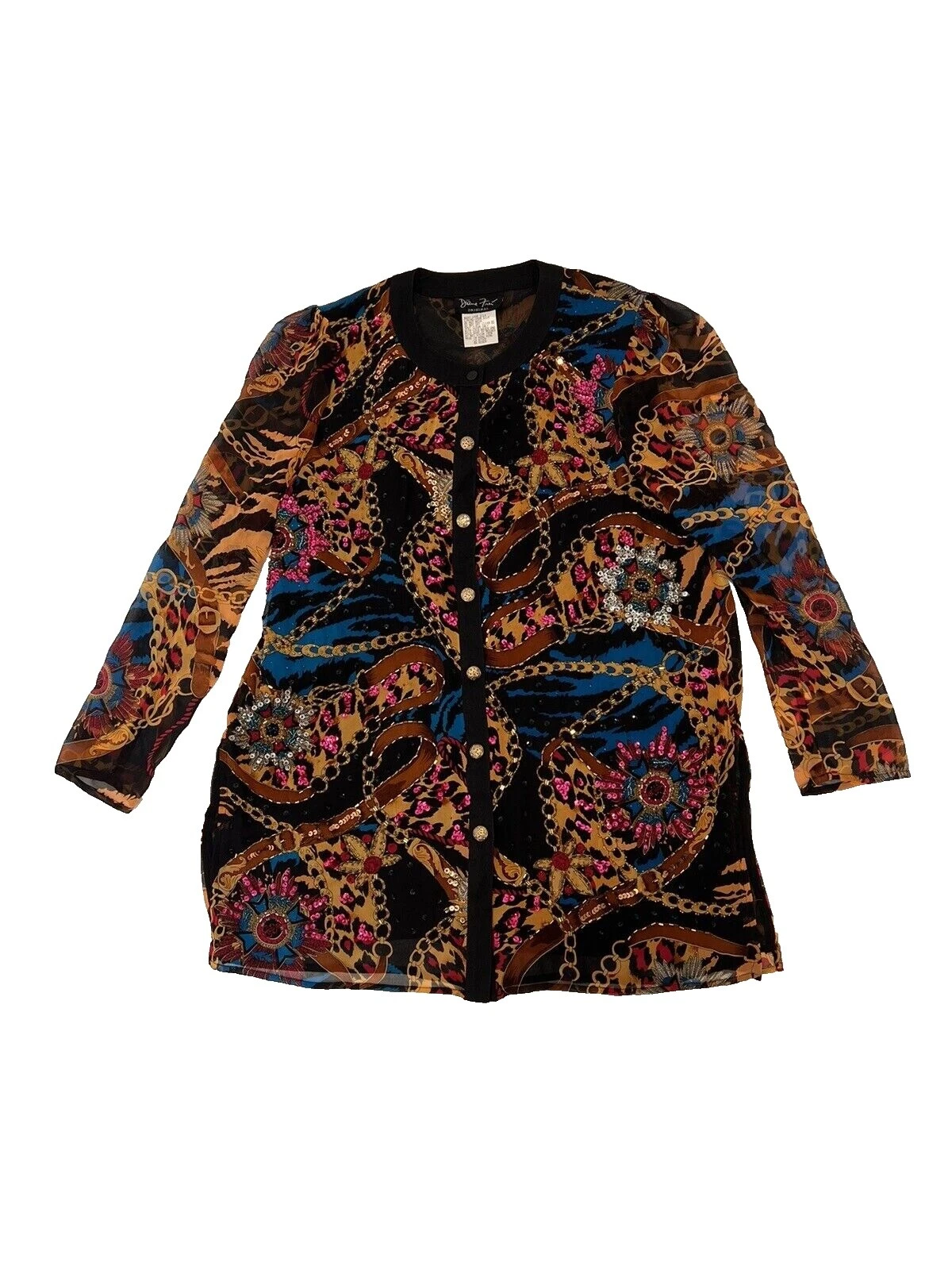 Diane Freis 100% Seda Top Vintage para Mujeres