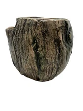 1977 vintage wood-look pottery vase planter tulip pot