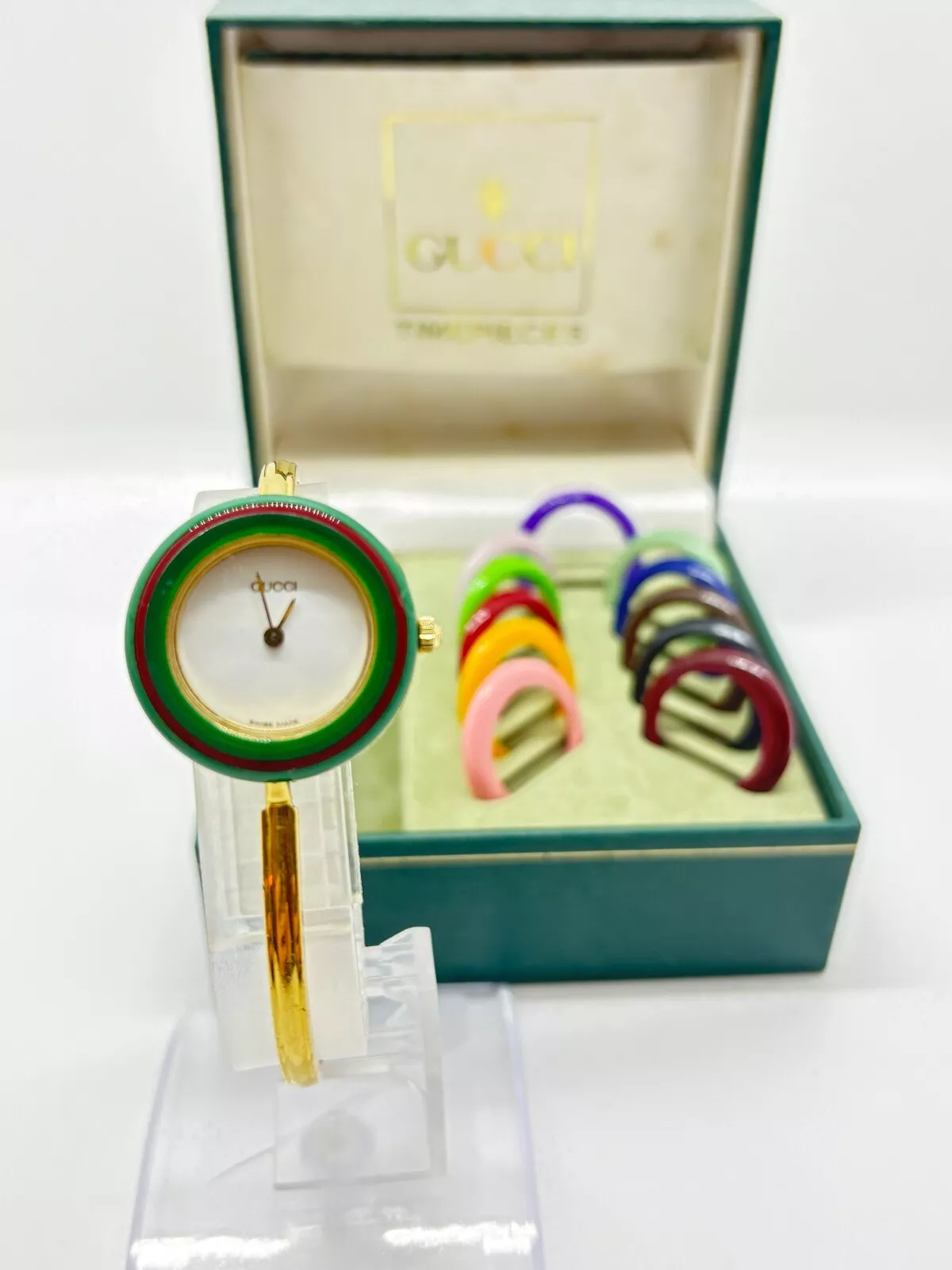 [Exc+5 avec boite] Montre GUCCI lunette changeante 11/12.2 12 couleurs or occasion fonctionne F/S