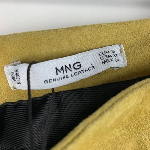 MNG Pencil Skirt Mustard Leather Suede Front Vent Lined Back Zip Size S NEW - Picture 10 of 10