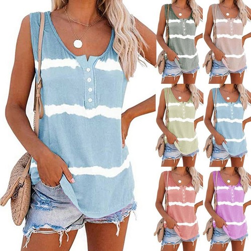 Women Tie-dye Sleeveless Tank Tops Summer Loose T Shirts Tops Blouse Plus AU - Bild 2 von 15
