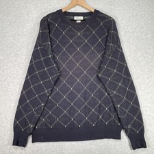 Vintage Izod Club Sweater Large Black Long Sleeve USA Argyle Knit Preppy Golf