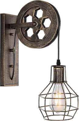 1 Light Fixture Industrial Mid Century Retro Iron Wall Lights Lift Bronze 