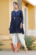 Blue Women's Rayon Kurti with Bottom Dhotti Large Size