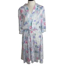 California Looks Dress Womens Vintage Size XL White Floral Belted Midi New Retro